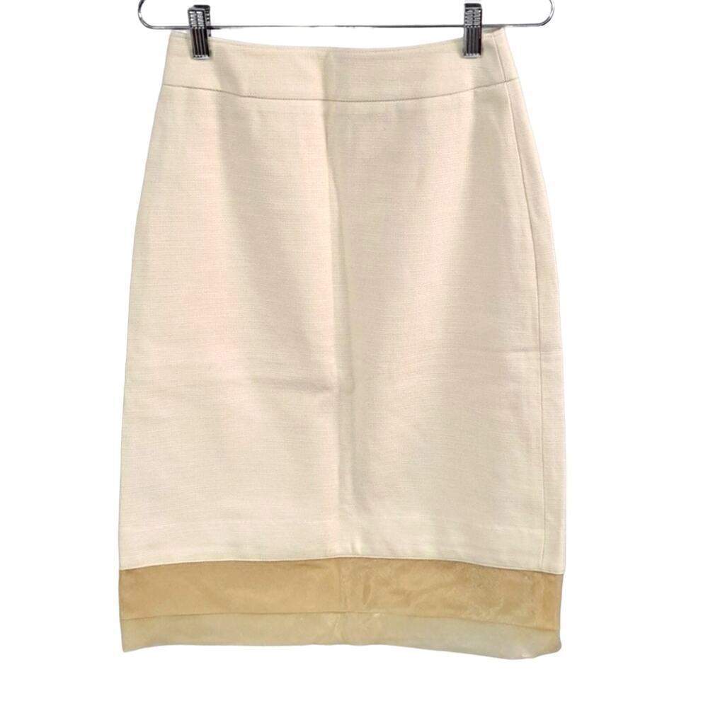 Loft Cotton cream Pencil skirt size 4 LAce trim Hem